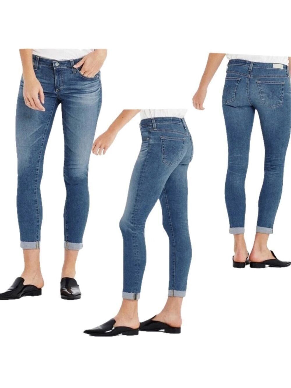 Ag Adriano Goldschmied The Stilt Roll-up Cigarette Roll-up Blue Denim Jean Sz 25